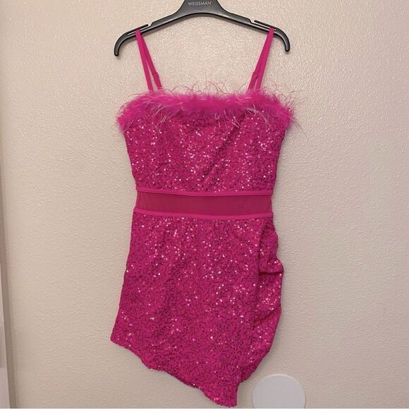 Weissman elite solo Dance costume hot pink sequin Barbie Dreams 17414 MA adult - Picture 2 of 10